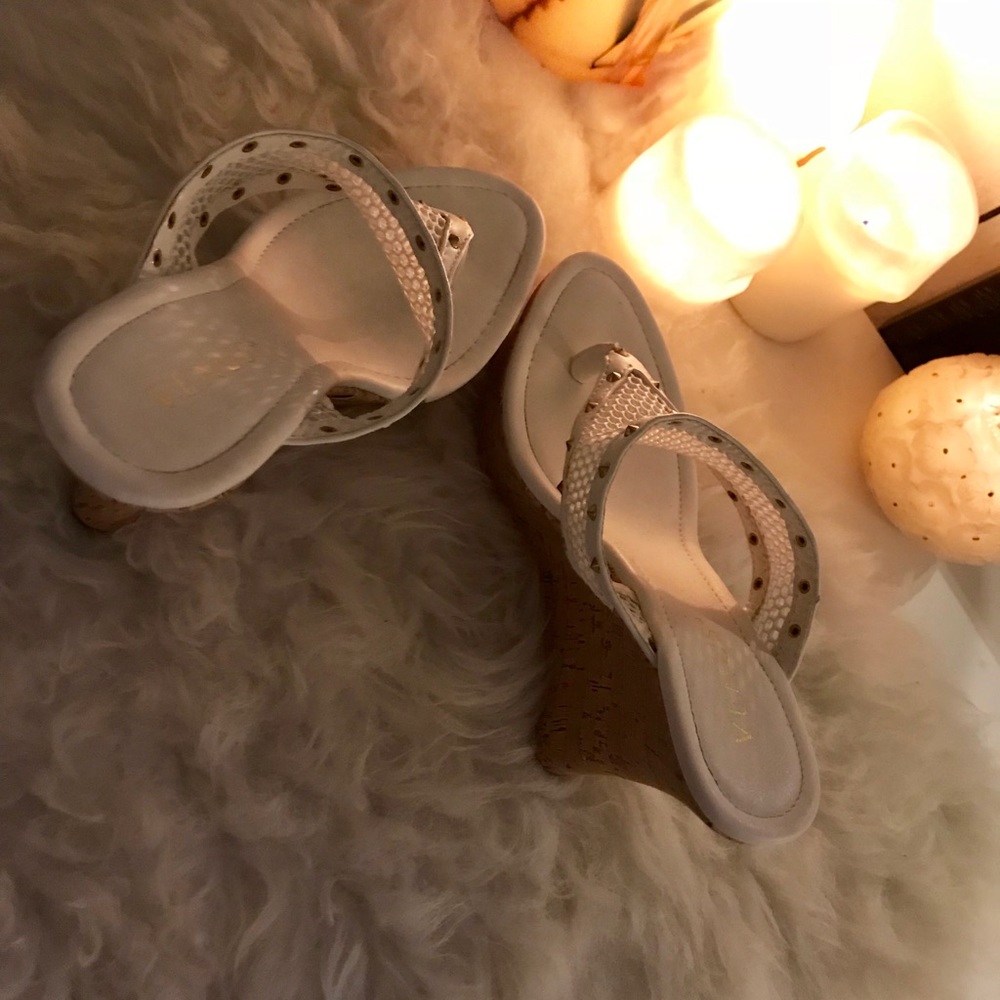 Wedged flip flops.